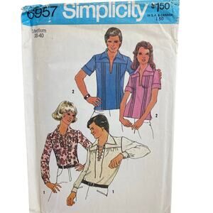 VTG 70 Simplicity 6957 Sew Pattern Men Neck 15-15,5  Boho Shirt Medium 38-40 CUT